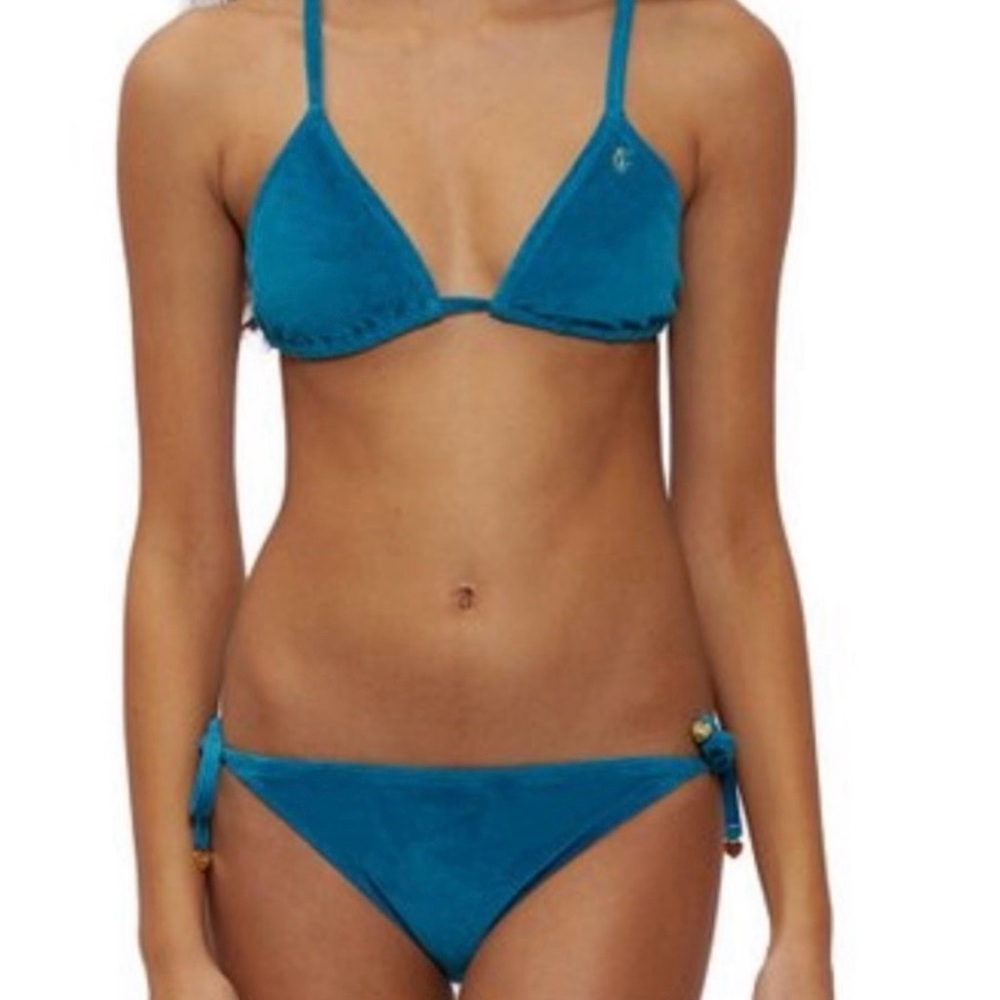 Juicy Couture velour string bikini in dark teal ‘pacific blue’ XL